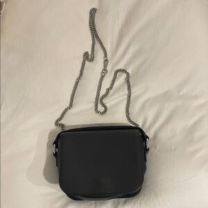 All Saints Dark Navy Leather Crossbody with Silver Chain